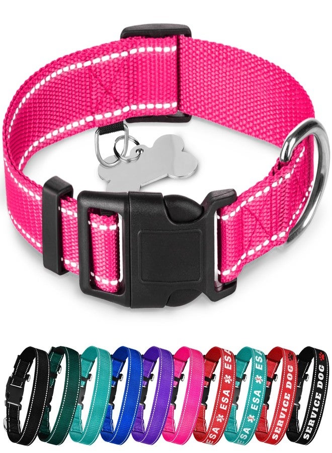 TECEUM Reflective Dog Collar – Hot Pink – M – Basic Nylon Pet Collar – Quick Release Buckle – Fits Small, Medium and Large Dogs, Puppies, Cats – ESA & Service Dog Options - Image 1
