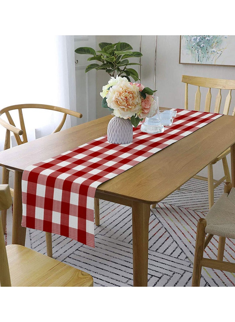 Lushomes - Buffalo Checks Cotton Table Fabric Runner, 2 Pieces, Farmhouse Style Plaid, 13x120 Inch long/33x305 Cms, Red/White, Wedding Table Runner Christmas Party Outdoor Gathering Decorations by Lushomes - Image 1