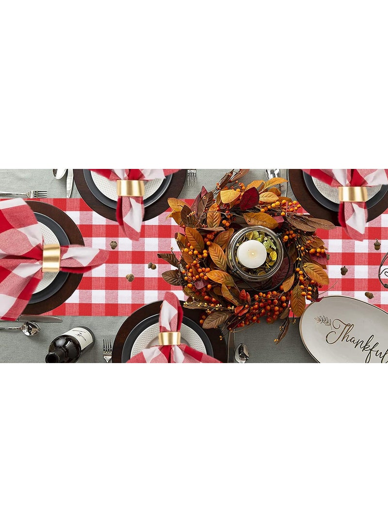 Lushomes - Buffalo Checks Cotton Table Fabric Runner, 2 Pieces, Farmhouse Style Plaid, 13x120 Inch long/33x305 Cms, Red/White, Wedding Table Runner Christmas Party Outdoor Gathering Decorations by Lushomes - Image 1