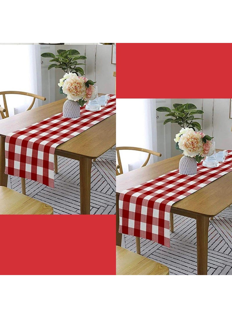Lushomes - Buffalo Checks Cotton Table Fabric Runner, 2 Pieces, Farmhouse Style Plaid, 13x120 Inch long/33x305 Cms, Red/White, Wedding Table Runner Christmas Party Outdoor Gathering Decorations by Lushomes - Image 1