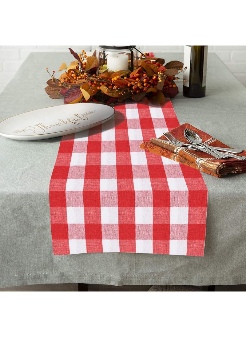 Lushomes - Buffalo Checks Cotton Table Fabric Runner, 2 Pieces, Farmhouse Style Plaid, 13x120 Inch long/33x305 Cms, Red/White, Wedding Table Runner Christmas Party Outdoor Gathering Decorations by Lushomes - Image 1