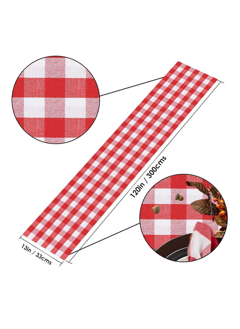 Lushomes - Buffalo Checks Cotton Table Fabric Runner, 2 Pieces, Farmhouse Style Plaid, 13x120 Inch long/33x305 Cms, Red/White, Wedding Table Runner Christmas Party Outdoor Gathering Decorations by Lushomes - Image 1
