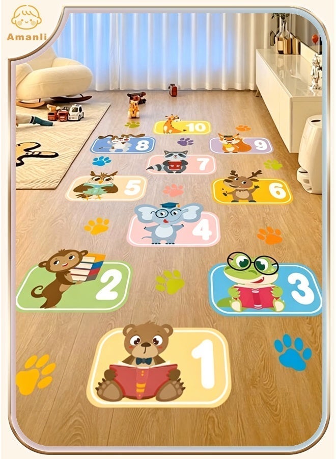 Amanli 3 Roll Animal Number Grid Floor Stickers with Colorful Animal Paw Prints, DIY Wall Stickers, Hopscotch Game Decals for Kids’ Bedroom, Classroom & Corridor Decor - Image 1
