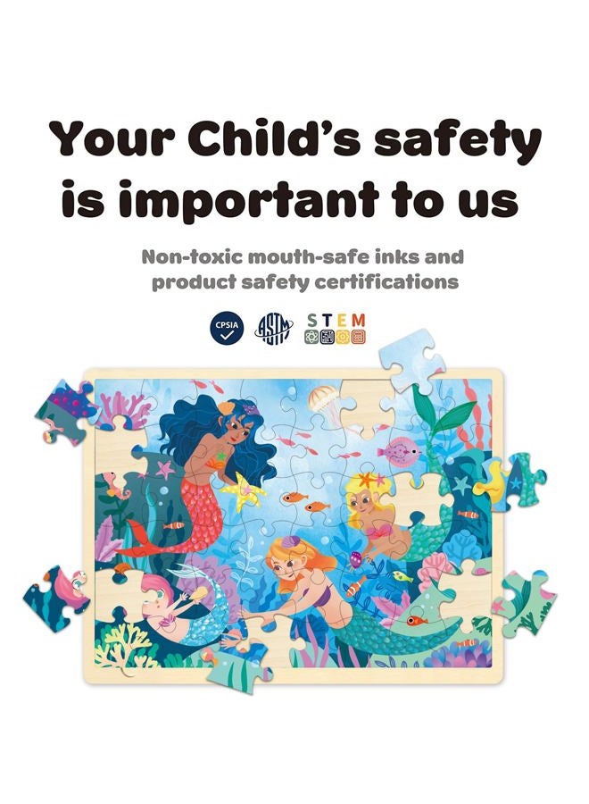 MoinKidz 48 Piece Puzzles for Kids Ages 3-5, Fun Mermaid Wooden Jigsaw Puzzles for 3 Year Old with Unique Puzzle Pieces, Preschool Toddler Puzzles Ages 4-8 with Puzzle Tray - Image 3
