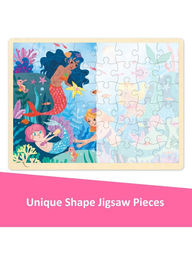MoinKidz 48 Piece Puzzles for Kids Ages 3-5, Fun Mermaid Wooden Jigsaw Puzzles for 3 Year Old with Unique Puzzle Pieces, Preschool Toddler Puzzles Ages 4-8 with Puzzle Tray - Image 2
