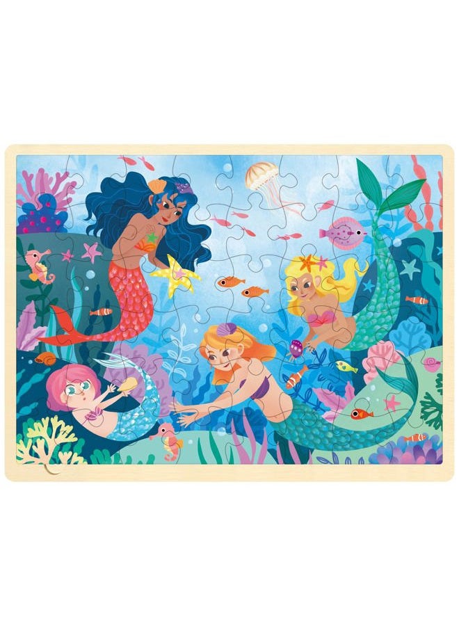 MoinKidz 48 Piece Puzzles for Kids Ages 3-5, Fun Mermaid Wooden Jigsaw Puzzles for 3 Year Old with Unique Puzzle Pieces, Preschool Toddler Puzzles Ages 4-8 with Puzzle Tray - Image 1