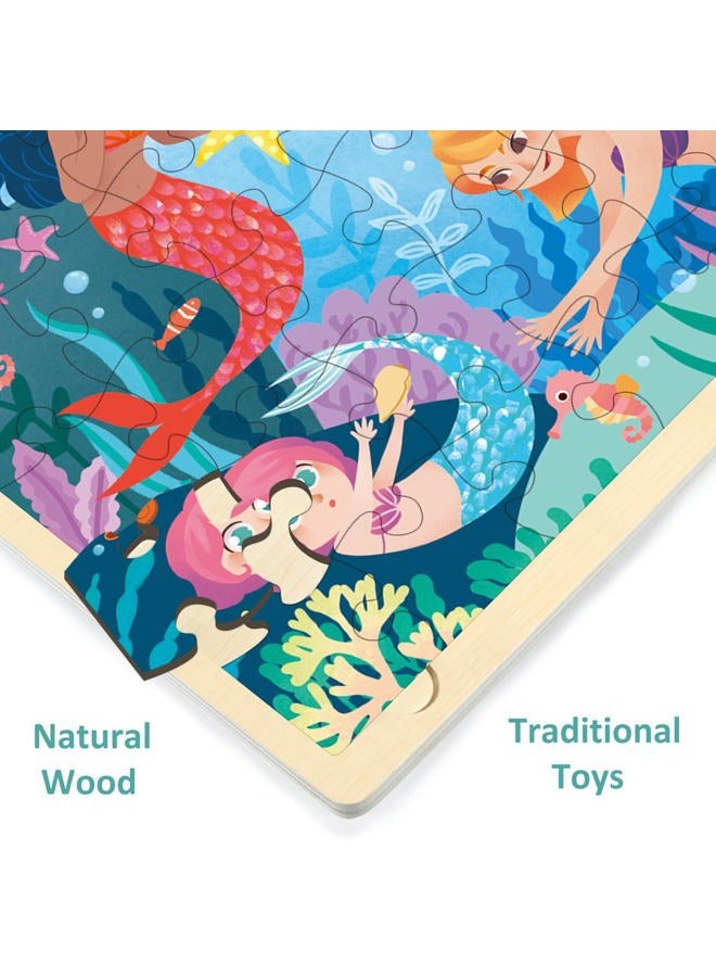 MoinKidz 48 Piece Puzzles for Kids Ages 3-5, Fun Mermaid Wooden Jigsaw Puzzles for 3 Year Old with Unique Puzzle Pieces, Preschool Toddler Puzzles Ages 4-8 with Puzzle Tray - Image 5