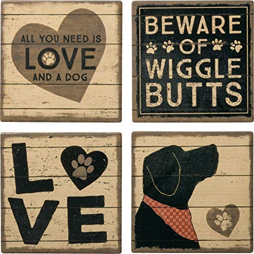 Primitives by Kathy 39365 Stoneware Coasters, Love and a Dog - Image 1