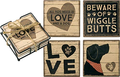 Primitives by Kathy 39365 Stoneware Coasters, Love and a Dog - Image 2