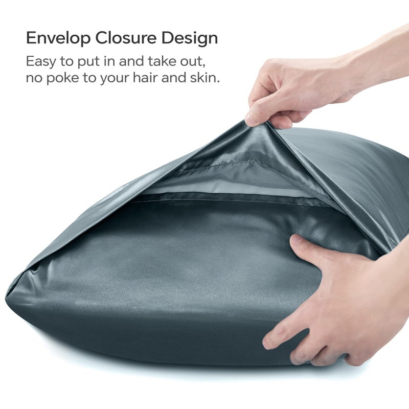 BEDELITE Satin Body Pillow Cover, Super Soft and Cooling Body Pillow Pillowcase for Hair and Skin, Breathable Silky Full Long Pillowcase Cover(20"x54", Space Grey) - Image 4