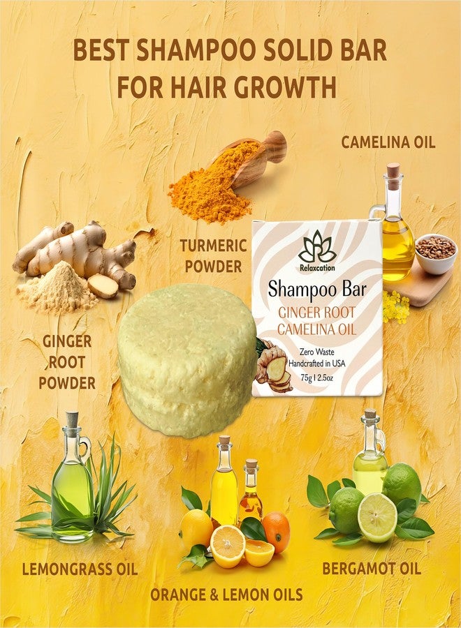 Relaxcation MADE IN USA Organic Ginger Hair Growth Solid Shampoo Bar for Regrowth Hair | GINGER ROOT, CAMELINA OIL, TURMERIC, LEMONGRASS | Anti Hair Loss Shampoo, Anti-Dandruff and Anti-Itching - Image 4