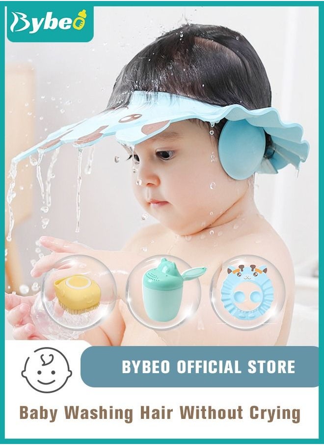 Bybeo - 3PCS Baby Silicone Adjustable Shower Cap + Infant Bath Washing Hair Shampoo Cup + Toddler Hairs Scalp Massager Shampooing Brush - Image 1