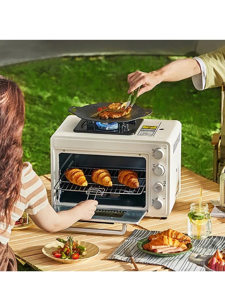 فرن غاز محمول خارجي بسعة 25 لتر مع موقد – جهاز متعدد الوظائف للخبز، القلي، الطهي والشوي – مثالي للبيتزا، التوست، الدجاج والمزيد - Image 1