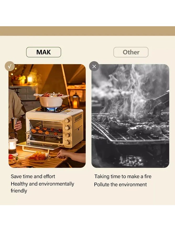 فرن غاز محمول خارجي بسعة 25 لتر مع موقد – جهاز متعدد الوظائف للخبز، القلي، الطهي والشوي – مثالي للبيتزا، التوست، الدجاج والمزيد - Image 3