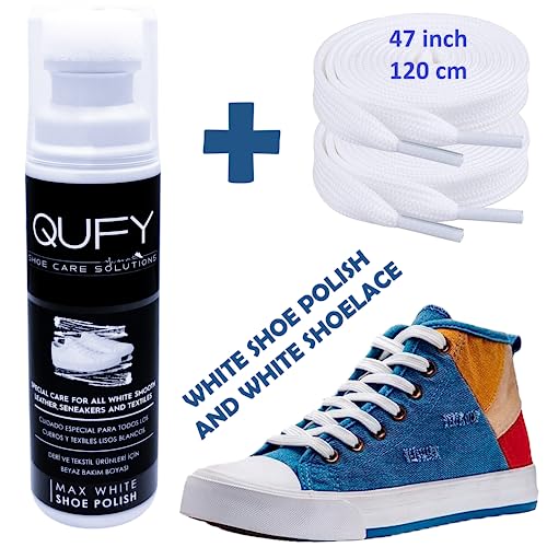 QUFY White Shoe Polish for Sneakers Leathers and Textiles with 1 Pair Shoelace - Image 2