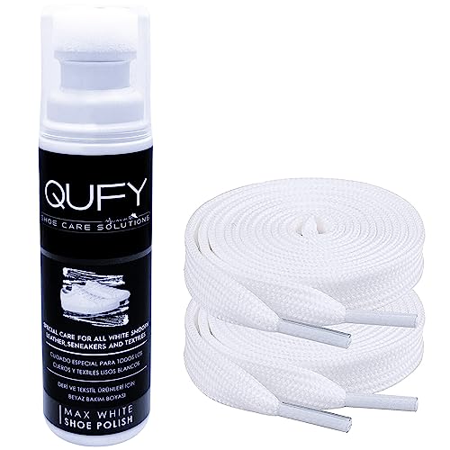 QUFY White Shoe Polish for Sneakers Leathers and Textiles with 1 Pair Shoelace - Image 1