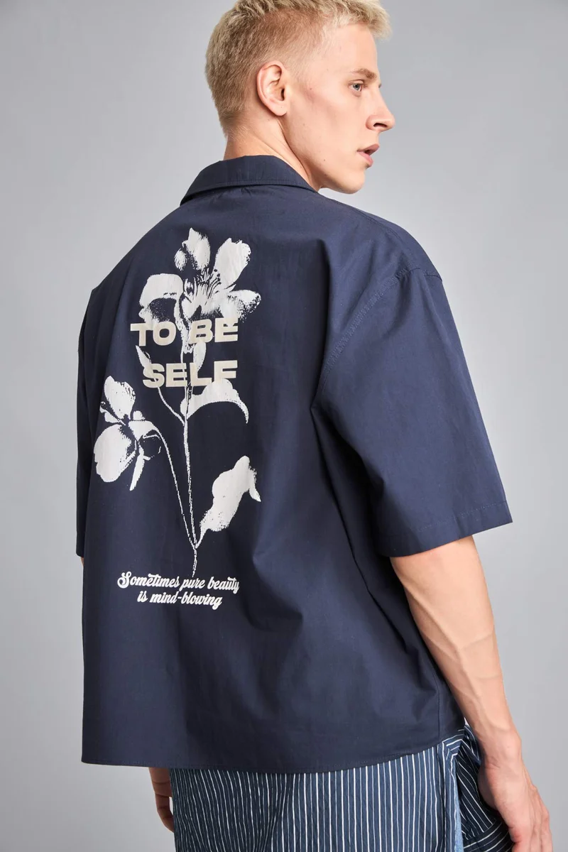Defacto Boxy Fit Shirt Collar Printed Cotton Short Sleeve Shirt