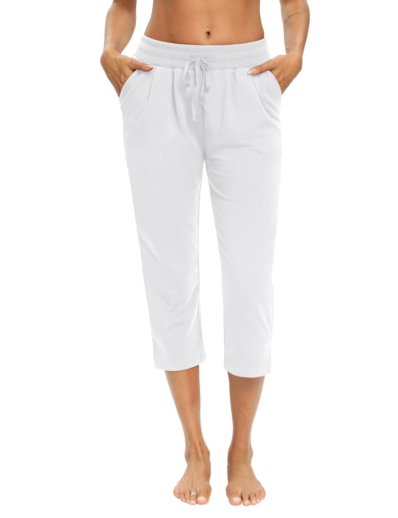 LEXISLOVE Capris for Women Casual Summer Wide Leg Crop Pants Loose Comfy Drawstring Yoga Jogger Capri Pants with Pockets White L - Image 2