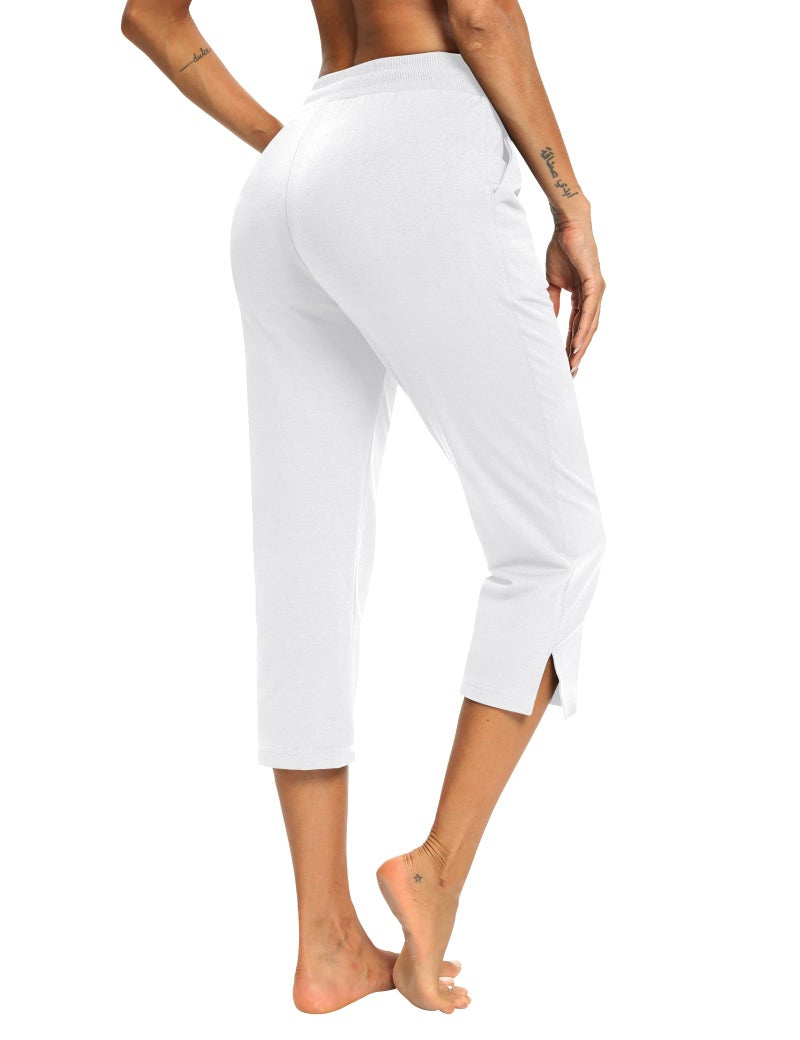LEXISLOVE Capris for Women Casual Summer Wide Leg Crop Pants Loose Comfy Drawstring Yoga Jogger Capri Pants with Pockets White L - Image 4