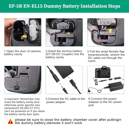 TKDY EN-EL15 EN-EL15A Dummy Battery and EH-5 EP-5B Power Supply for Nikon Coolpix Z5 Z6 Z7 Z8 Z5II Z6II Z7II Z6III Z7III D500 D610 D750 D780 D800e D810 D810a D850 D7000 D7100 D7200 D7500 1V1 Cameras. - Image 3