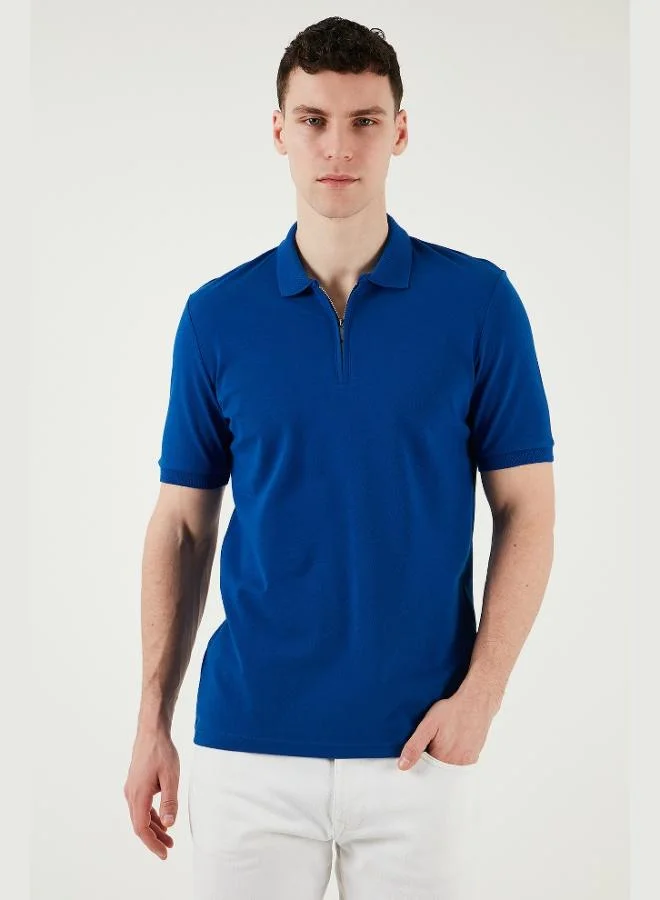 بوراتي تيشيرت بولو رجالي قطن بياقة سحاب نصفي مقاس عادي