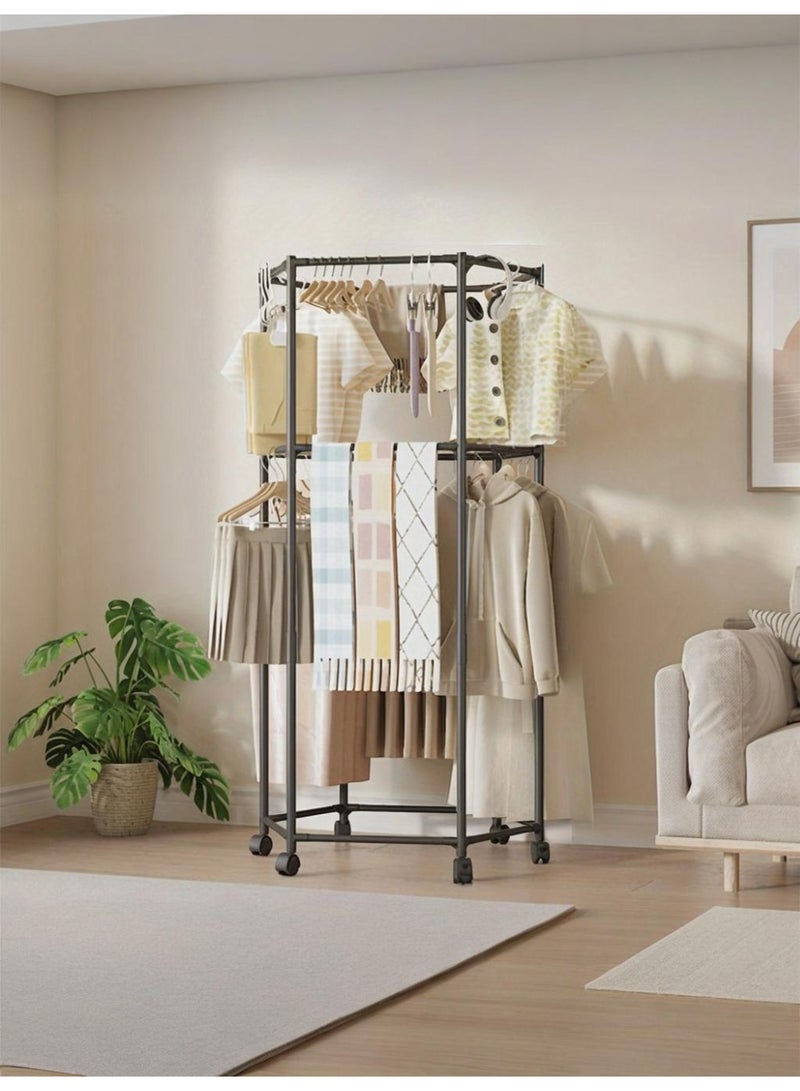 WALALLA Heavy-Duty Adjustable Clothes Drying Rack - 2-Tier Metal Shelves + Hanging Rods | Multi-Position Space-Saving Organizer for Bedroom, Bathroom & Closet | Sturdy Floor Standing Design (Black) - Image 3