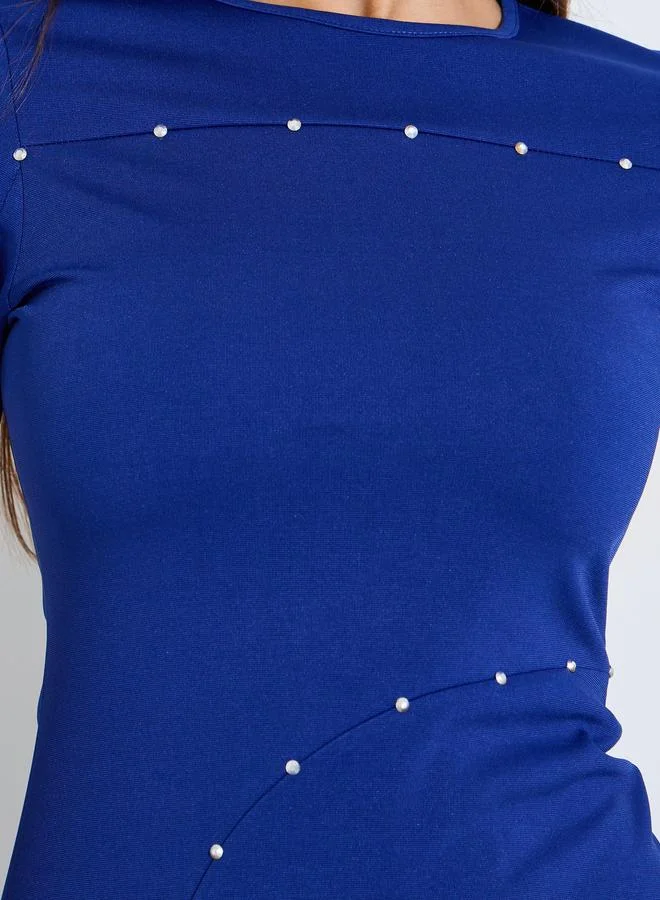 Styli royal blue Blue Side Slit A-Line Midi Dress for Women | Best Price UAE