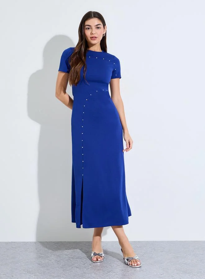 Styli royal blue Blue Side Slit A-Line Midi Dress for Women | Best Price UAE