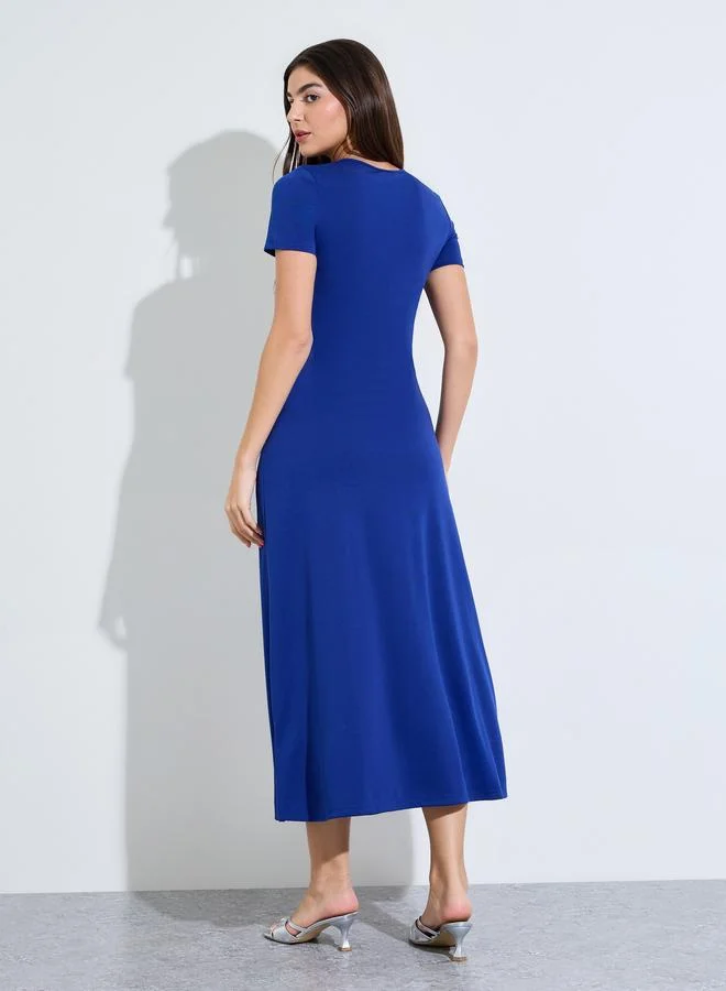 Styli royal blue Blue Side Slit A-Line Midi Dress for Women | Best Price UAE