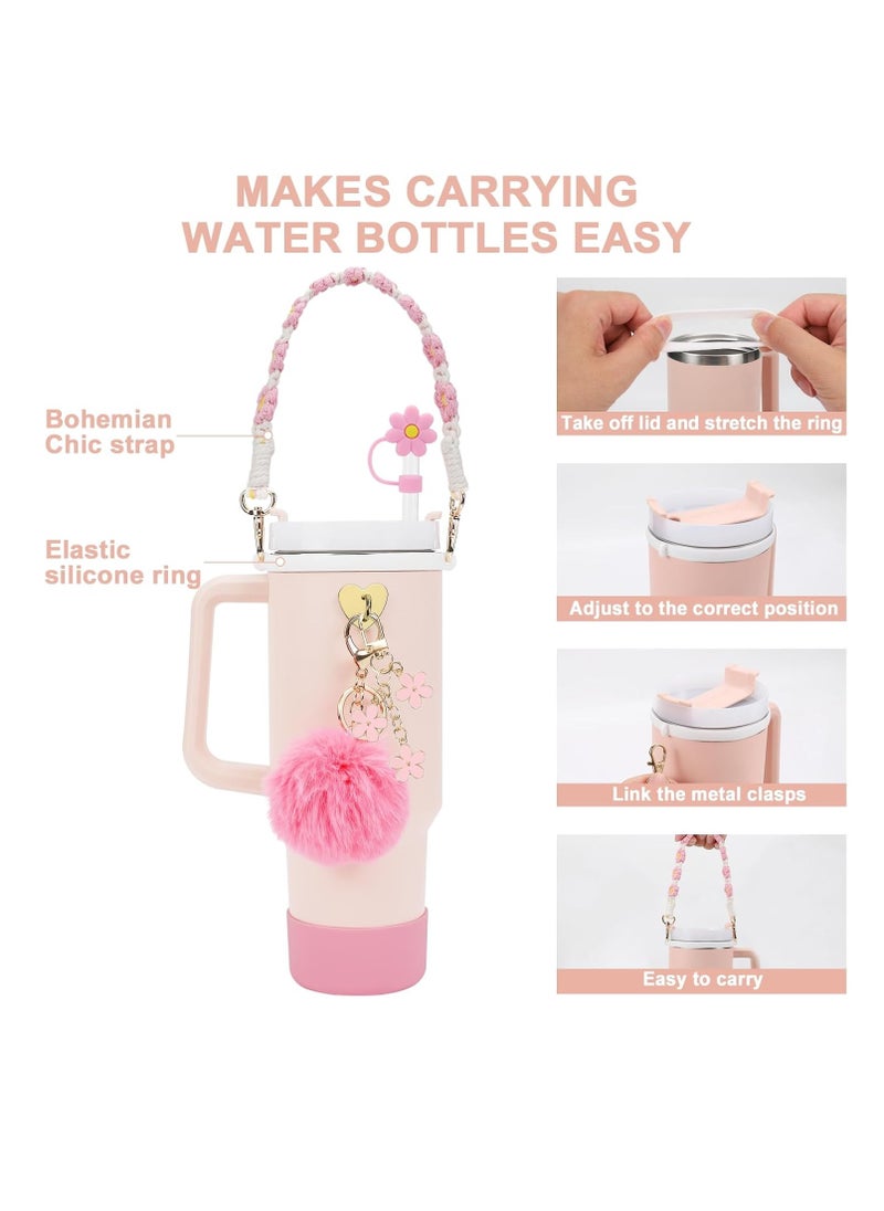 Generic - Stanley Cup Accessories Set, Including Water Bottle Handle Strap, Silicone Stanley Cup Boot, Silicone Straw Cover, Stanley Charms for Stanley Cup 40oz & 30oz Tumbler(Pink) - Image 1