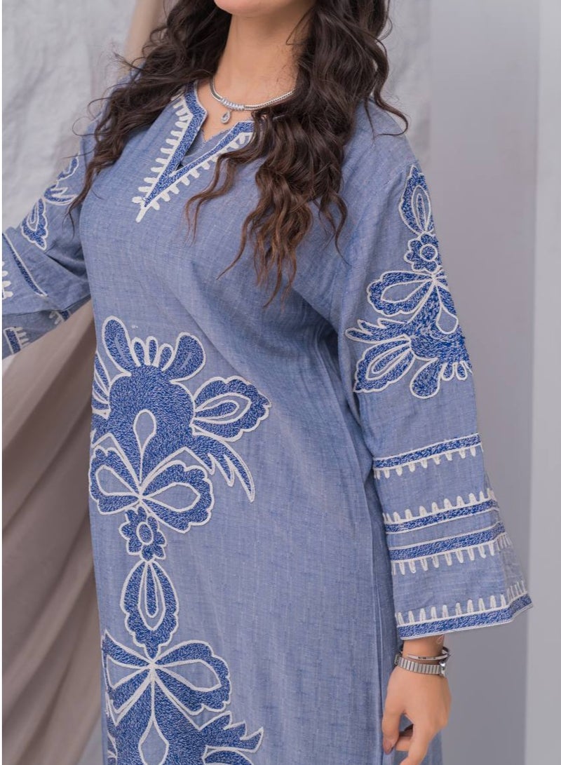 افندينا  جلابية كتان بتفاصيل دقيقه تضفي لمسة من الفخامةA-386 - Image 2