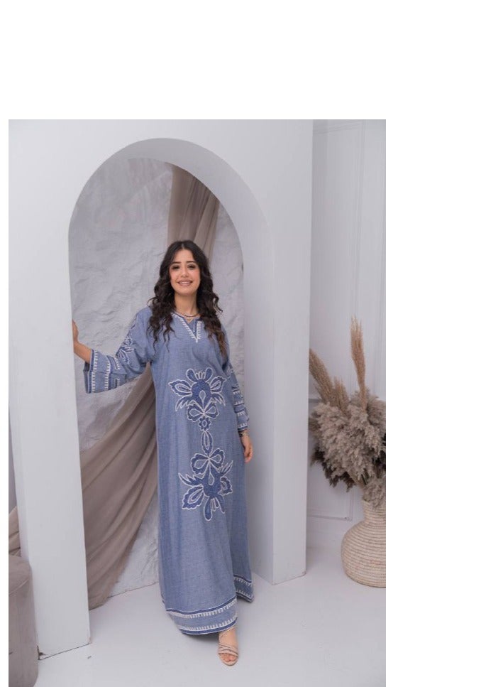 افندينا  جلابية كتان بتفاصيل دقيقه تضفي لمسة من الفخامةA-386 - Image 3