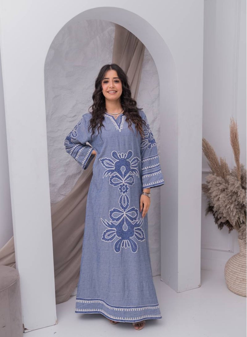 افندينا  جلابية كتان بتفاصيل دقيقه تضفي لمسة من الفخامةA-386 - Image 1