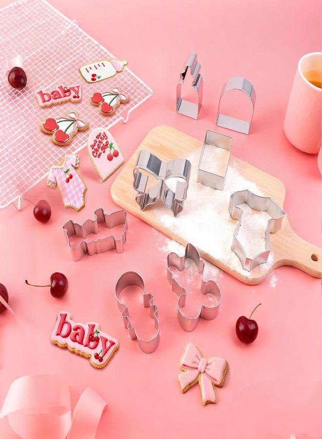 CORNER LACE 8 Pieces Cherry With Bow Cookie Cutters Set - Stainless Steel Cookie Biscuit Cutting Molds for Rattle Bottle Onesie Welcome Baby Girls Shower Party DIY Craft Home Baking Supplies - Image 2