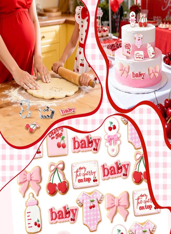 CORNER LACE 8 Pieces Cherry With Bow Cookie Cutters Set - Stainless Steel Cookie Biscuit Cutting Molds for Rattle Bottle Onesie Welcome Baby Girls Shower Party DIY Craft Home Baking Supplies - Image 4