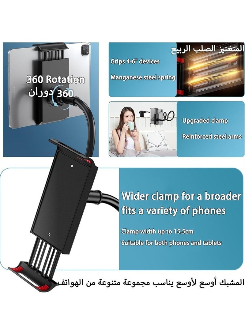حامل هاتف للسرير حامل مائل للسطح قابل للتعديل 360 ذراع مشبك حامل مشبك جانبي للسرير لهاتف محمول أو جهاز لوحي أو كيندل من 4-6 إنش - Image 3