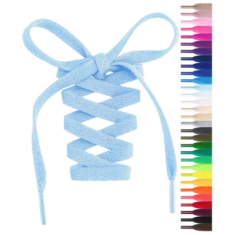 Handshop Flat Shoelaces 5/16" - Shoe Laces Replacements For Sneakers and Athletic Shoes Baby Blue 45 inch (114cm) - Image 1