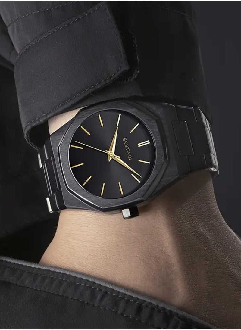 Bestwin A high-quality, waterproof steel men's watch from Bestwin, black bracelet with a black dial, inspired by the famous D1 Milano watches  - Image 1