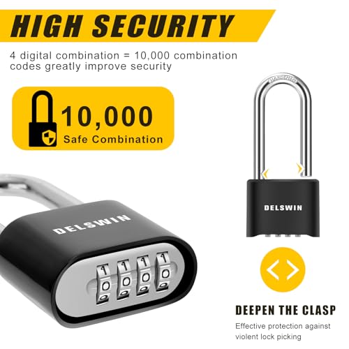 DELSWIN Combination Lock Outdoor Padlock - Weatherproof Extended 2-1/2 in. Long Shackle Combination Padlock for Gate, Shed, Trailers, and Sports Lockers(Black,2Pcs) - Image 5