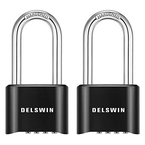 DELSWIN Combination Lock Outdoor Padlock - Weatherproof Extended 2-1/2 in. Long Shackle Combination Padlock for Gate, Shed, Trailers, and Sports Lockers(Black,2Pcs) - Image 1