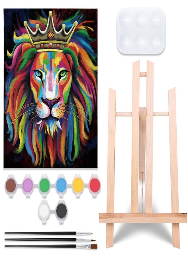 VOCHIC Paint and Sip Kit for Adults, Pre Drawn Canvas to Paint Art Party Supplies Painting Set for Beginner Gift Favor, 1 Easel, 8 Acrylic Colors,3 Brushes,1 Pallet (Lion King, 8x10 in) - Image 1
