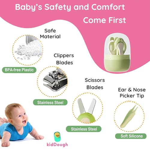 KidDough Baby Grooming Set, Portable New Born Baby Grooming Kit for Baby Manicure Set with Kids Nail Cutter, Tweezer, Filer and Scissors (Green) - Image 3