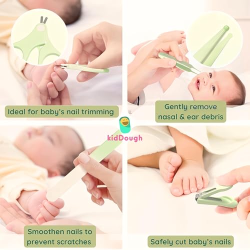 KidDough Baby Grooming Set, Portable New Born Baby Grooming Kit for Baby Manicure Set with Kids Nail Cutter, Tweezer, Filer and Scissors (Green) - Image 4