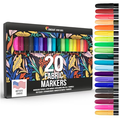 Zenacolor 20 Fabric Markers Pens Set - Indelible and Permanent Fabric Paint Fine Point Textile Marker Pen - Image 1