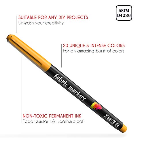 Zenacolor 20 Fabric Markers Pens Set - Indelible and Permanent Fabric Paint Fine Point Textile Marker Pen - Image 3