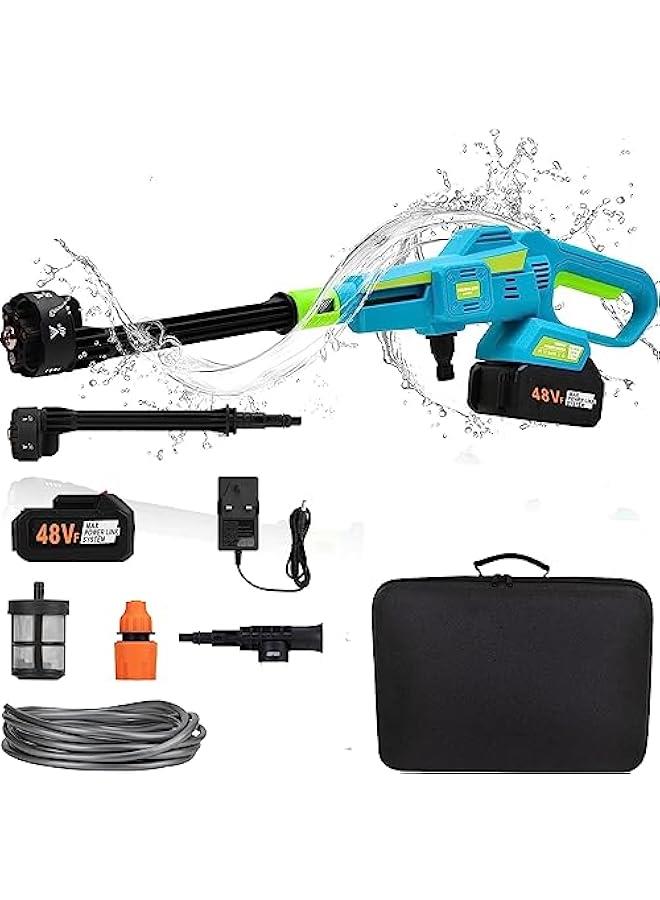 Beauenty 6 in 1 Cordless Pressure Washer, Portable Car Wash Machine,Electric Car Pressure Washer with 2.6MPa Car Wash Gun and Foam Generator Nozzle for Car Washing and Patio Cleaning (Style 1- Blue) - Image 1