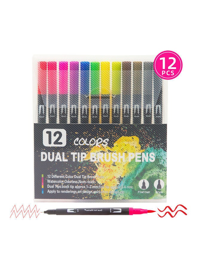 NIBEMINENT 12-Colors Dual Tip Brush Pens Art Markers Set and Fine Tips Colored for Children Multicolor - Image 3