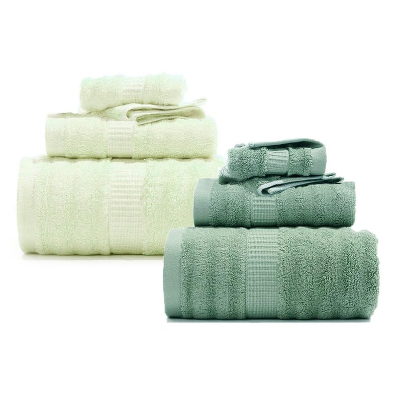 Mush مجموعة مناشف البامبو | فائقة النعومة، ماصة ومضادة للميكروبات 600 GSM (2 منشفة استحمام، 2 منشفة يد و2 منشفة وجه) مثالية للاستخدام اليومي والهدايا (كريم وأخضر) - Image 1