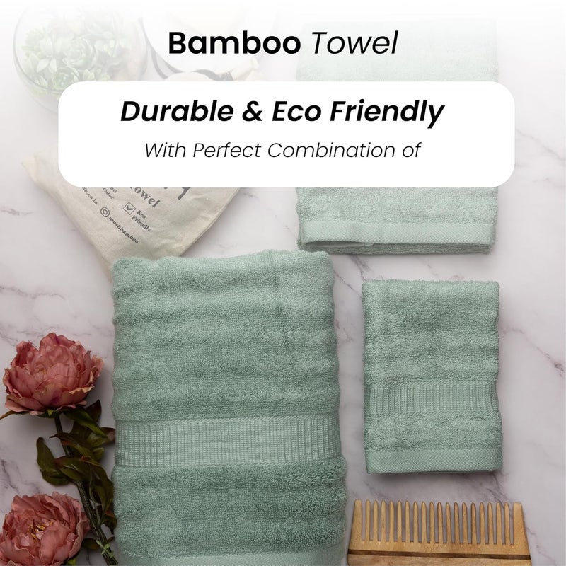 Mush مجموعة مناشف البامبو | فائقة النعومة، ماصة ومضادة للميكروبات 600 GSM (2 منشفة استحمام، 2 منشفة يد و2 منشفة وجه) مثالية للاستخدام اليومي والهدايا (كريم وأخضر) - Image 5