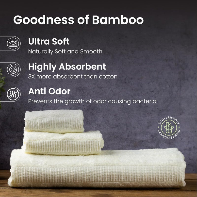 Mush مجموعة مناشف البامبو | فائقة النعومة، ماصة ومضادة للميكروبات 600 GSM (2 منشفة استحمام، 2 منشفة يد و2 منشفة وجه) مثالية للاستخدام اليومي والهدايا (كريم وأخضر) - Image 3